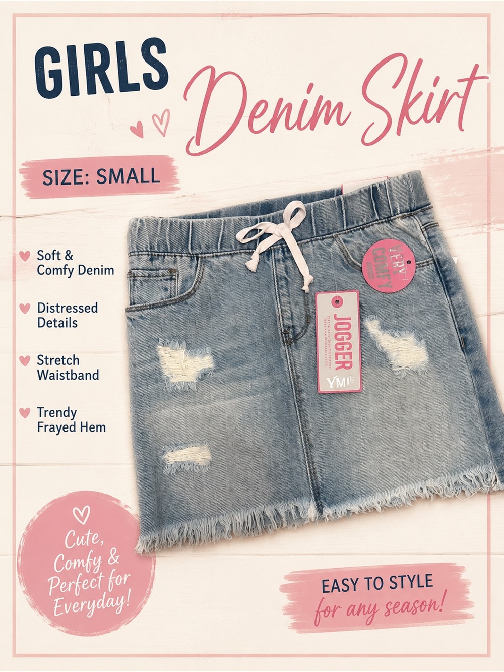 YMI Distressed Light Blue Denim Mini Skirt